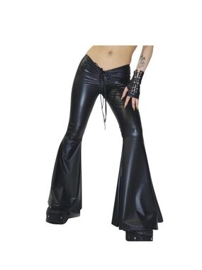 DarkerWavs x Dollskill | Reverb V-Cut Vegan Leather Bell Bottom Pants | Size XS